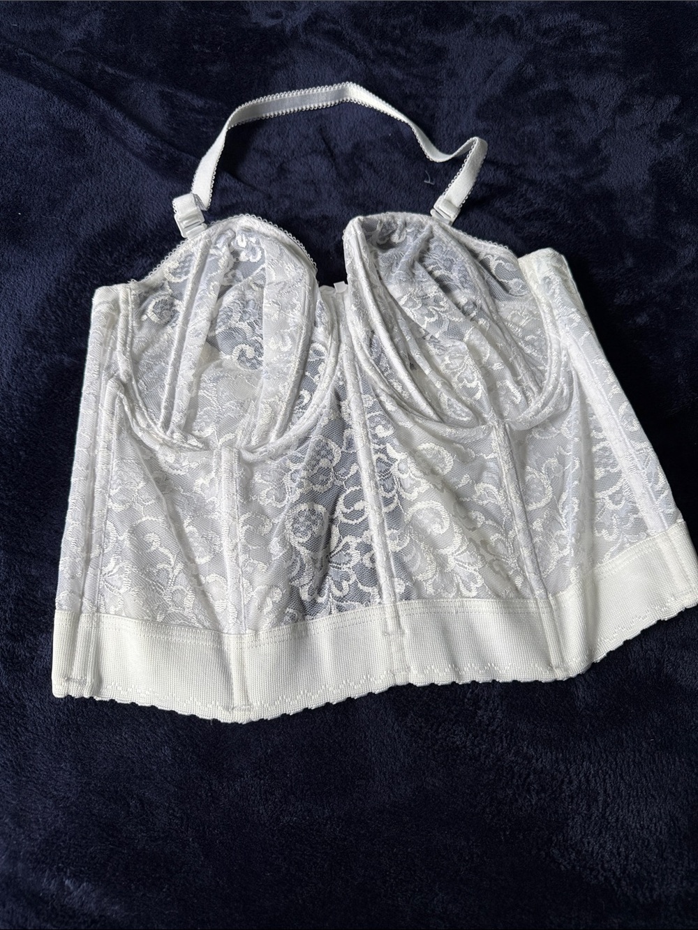 Goddess 38F Lace Longline Bustier Bra in White Strapless Optional